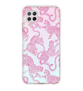 Huawei P40 Lite Uyumlu Pembe Leopar Desenli Şeffaf Telefon Kılıfı
