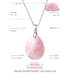 Sertifikalı Damla Model Gerçek Pembe Kuvars Taşı Kolye (Gümüş Aparat) (Çok Renkli)