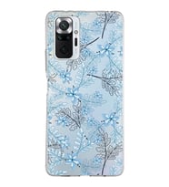 Xiaomi Redmi Note 10 Pro Uyumlu Kapak Floral Mavi Tasarımlı Şeffaf Silikon Kılıf