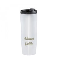 Wings Beyaz İsme Özel Çelik Kupa 400ml.  304 Paslanmaz Çelik - Kaydırmaz Taban - Süzgeçli - Kilitli Bardak Kapak - Sızdırmaz (Karışık)
