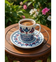 evinbizden KLASİK LALE ÇİNİ DESENLİ 2 KİŞİLİK KAHVE FİNCAN SETİ 4 PARÇA PORSELEN (ÇokluRenk)