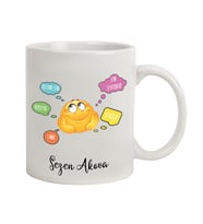 İsme Özel Emojili Kupa Bardak - Düşünceli ve Asık Surat Temalı (Beyaz)