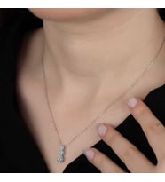 Swarovski Taşlı Gümüş Üçtaş Tektaş Bayan Kolye