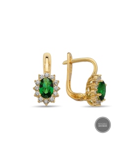 MYOROGOLD 14 Ayar Altın Yeşil Oval Taşlı Küpe
