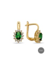 MYOROGOLD 14 Ayar Altın Yeşil Oval Taşlı Küpe