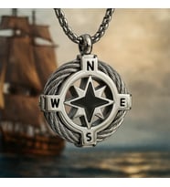 voyageaccessory Sevgiliye Hediye . Senin yolun hep açık olsun ...Yolunu Asla Kaybetme Kuzey Yıldızı Pusula Kolye (Beyaz Gümüş)