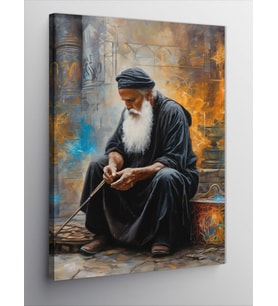 Kanvas Tablo Yerde Oturmuş Yaşlı Adam