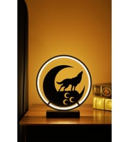 Türk Motifli Metal LED Masa Lambası, Dekoratif ve Işıklı Gece Lambası (Krem)