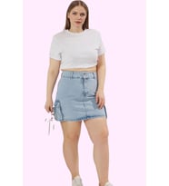 Kadın Denim Etek Yüksek Bel A line Düz Desen Pamuklu Günlük Kombinler Yaz Aylarının Vazgeçilmezi (Açık Mavi)