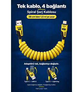 Spiral Esnek USB Type-C ve Lightning Şarj Kablosu 1.5 metre