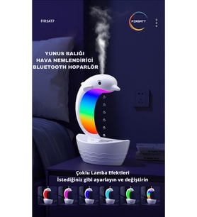 Yunus Balıklı Hava Nemlendirici ve Bluetooth Hoparlör, RGB LED Gece Lambası