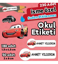 Şimşek McQueen Temalı Kişiye Özel İsimli Defter Kalem Okul Etiketi, Yırtılmaz PVC Etiket, Islanmaz