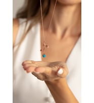 Gül Motifli 14 K Rose Gold Kaplama Kadın Kolye (Mavi)