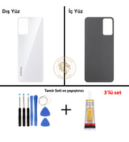 Infinix Hot 12 Beyaz Uyumlu Arka Kapak + Yapıştırıcı ve Vida Seti Arka Cam Batarya Pil Kapağı