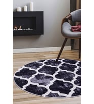 Dijidekor Halı Siyah Maça Yıkanabilir Saçaksız Yuvarlak Kesme İnce Yolluk Kilim Salon Halısı Modeli