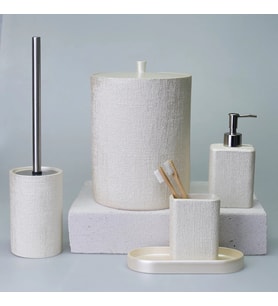 By Selim Linen İnci 5 Parça Polyester Banyo Seti