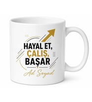 Kişiye Özel Hayal Et Çalış Başar Baskılı Kupa Bardak Motivasyon Hediye