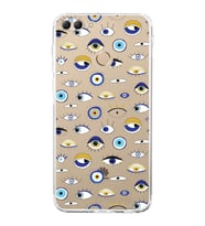 PrintiFy Huawei Y9 2018 ile Uyumlu Nazar Boncuğu 2 Baskılı Kamera Korumalı Şeffaf Silikon Kılıf