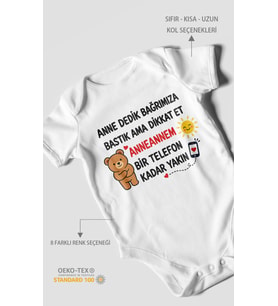 Anneye ve anneanneye özel Kısa Kollu Bebek Body %100 Pamuk