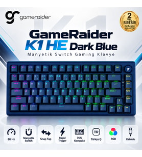 GameRaider K1 HE Dark Blue Ultra-Fast Lime Manyetik Switch 8K Hz Türkçe Kablolu Gaming Klavye