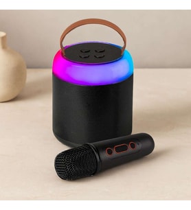 Yuvarlak Bluetooth Kablosuz Karaoke Hoparlör - Mikrofonlu, USB Şarjlı, Işıklı