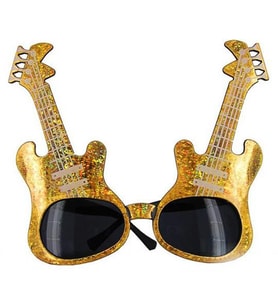 Altın Renk Rockn Roll Gitar Şekilli Parti Gözlüğü 15x15 cm (4767)