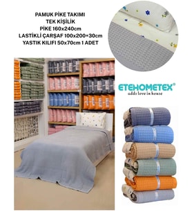 ETEHOMETEX HAVUZLU PİKE TAKIMI %100 PAMUK TEK KİŞİLİK