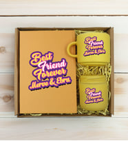 BK Gift Kişiye Özel İsimli DTF Best Friend Temalı Sarı Defter & Kahve Fincanı & Mum Hediye Seti-3, Arkadaşa Hediye, Doğum Günü Hediyesi