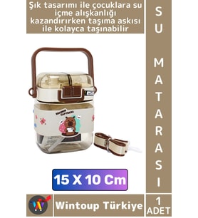 #SuMatarası Okul Çocuk Su İçme Alışkanlığı Sevimli Figürlü Çift Bölmeli Pipetli Askılı Su Matarası