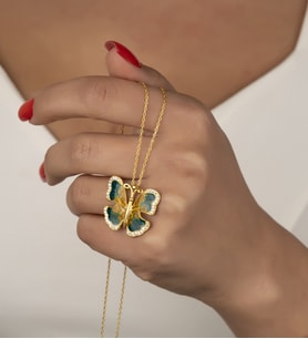 925 Ayar Gümüş Gold Ebruli Kelebek Kolye