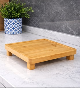 Bambu kare ayaklı stant ,sunum tepsisi,düzenleyici,baharat standı 26 cm