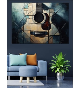 Gitar Gövdeli Soyut Modern Sanat Dekoratif Kanvas - Mdf Ahşap Tablo