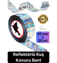 Premium Kuş Kondurmaz Rahatsız Eden Şerit Bant 45 mm x 50 mt Yansıtıcı Kuşsavar Çatı Hologram Bandı