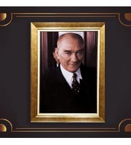 Altın Varaklı Çerçeveli Paspartulu Atatürk Tablo DC0818 (Gold)