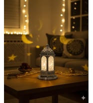 16 cm Ramazan Ledli Gümüş Tabanlı Parlak Model Fener - Dekoratif Ramazan Feneri