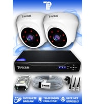 PICAM 2 Kameralı Dome 2 İç Kamera Set HDD'siz Full HD Gece Görüşlü Güvenlik Kamerası Sistemi