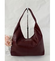 Örgü Deri Omuz Çantası Hobo Çanta – Omuz Askılı, Yumuşak Deri, Günlük & Şık Spacious Shoulder Bag (Bordo)