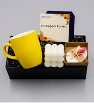 Sarı Bulut Kupa & Bubble Mum & Kokulu Sabun Hediye Seti