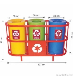 Garanti Metal 1806 Boyalı Kafesli 3 lü Geri Dönüşüm Çöp Kovası