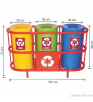 Garanti Metal 1806 Boyalı Kafesli 3 lü Geri Dönüşüm Çöp Kovası
