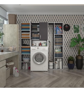 Kenzlife çamaşır makinesi dolabı sinemmega gri 180*156*30 banyo kapaklı arkalıklı raflı (Karışık)