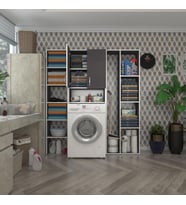 Kenzlife çamaşır makinesi dolabı sinemmega gri 180*156*30 banyo kapaklı arkalıklı raflı (Karışık)