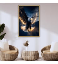 Metal Çerçeveli Temperli Cam Tablo Ateşli Kartal (Gold)