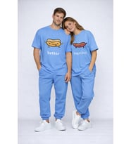 Better Together Baskılı Sevgili Kombini Çift Tişört Oversize Unisex Çift Kombin (Mavi)