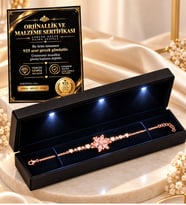 925 Ayar Gümüş Gerçek Pembe Ametist Taşlı Lotus Çiçeği Kadın Bileklik Premium Işıklı Takı Kutulu