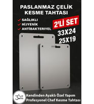 Paslanmaz Çelik Kesme Tahtası 2’li Set - Hijyenik, Kokusuz ve Antibakteriyel - Gömme Ayaklı