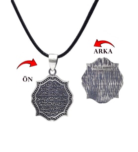 Ayet-el Kürs-i Dualı Köşeli İşlemeli 925 Ayar Gümüş Erkek Kolye 201025700