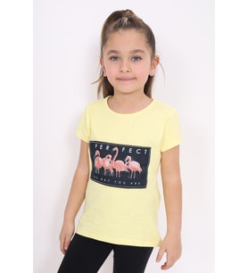 Toontoy Kız Çocuk Flamingo Baskılı Tişört (Sarı)