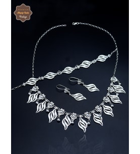 Çiçekli Yaprak Model 925 Ayar Gümüş Telkari Kadın Üçlü Set 201025292