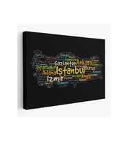 İller İsimli Siyah Zeminli Dekoratif Kanvas Tablo 1005